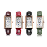 Multi-color Rectangle Case Waterproof Vegan Leather Strap Quartz Watches