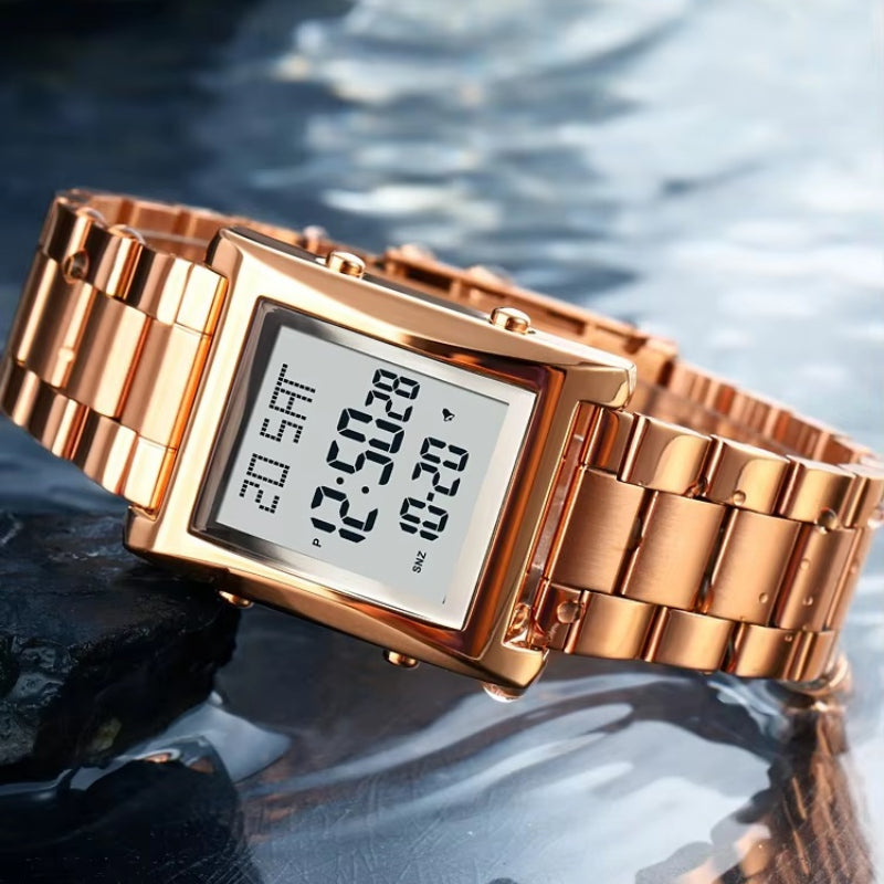 Stainless Steel Dual Time Multifunction Digital Watch for Men