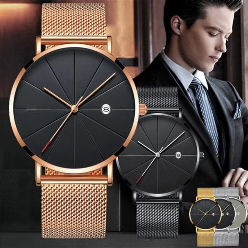 Ultra Thin Stainless Steel Mesh Belt Quartz Wristwatches