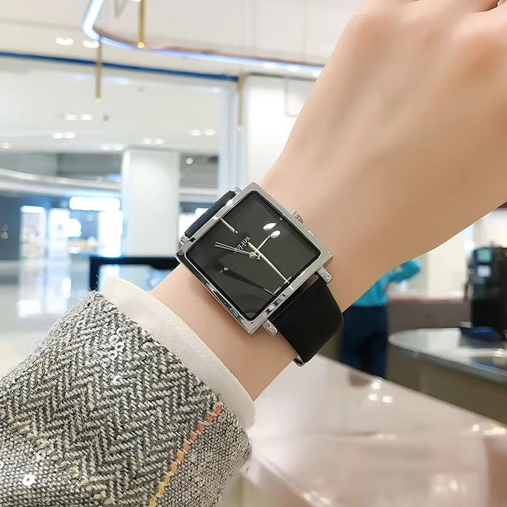 Women's Casual Square Case Leather Strap Quartz Wristwatch