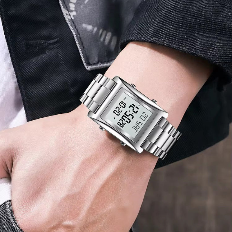 Stainless Steel Dual Time Multifunction Digital Watch for Men