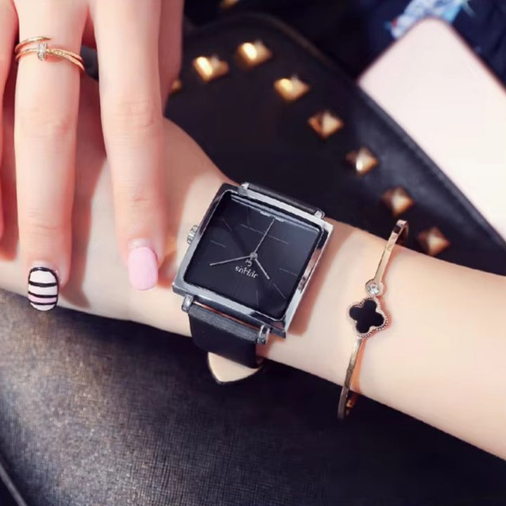 Women's Casual Square Case Leather Strap Quartz Wristwatch