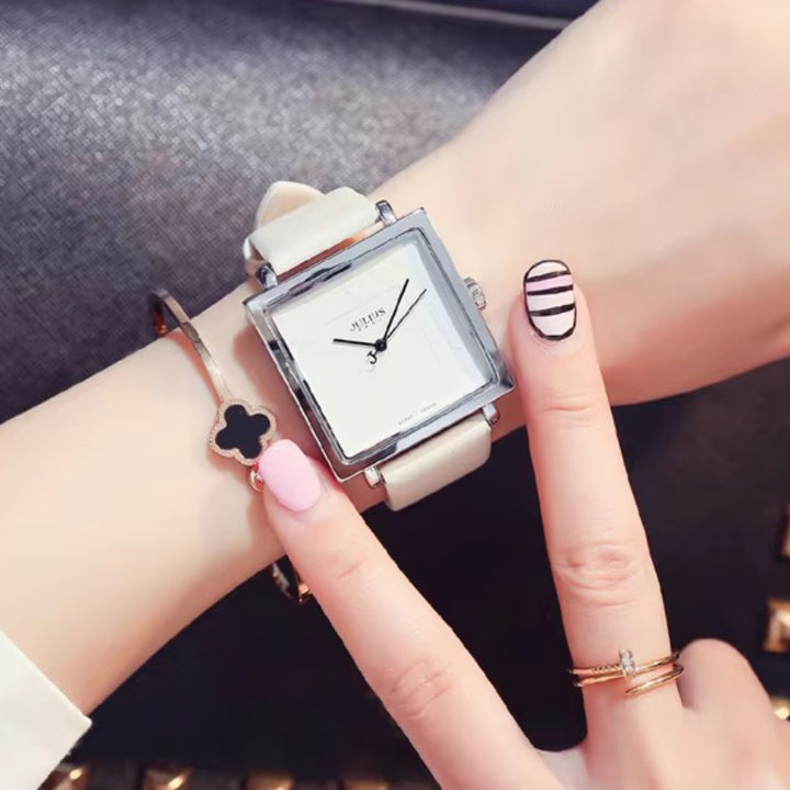 Women's Casual Square Case Leather Strap Quartz Wristwatch