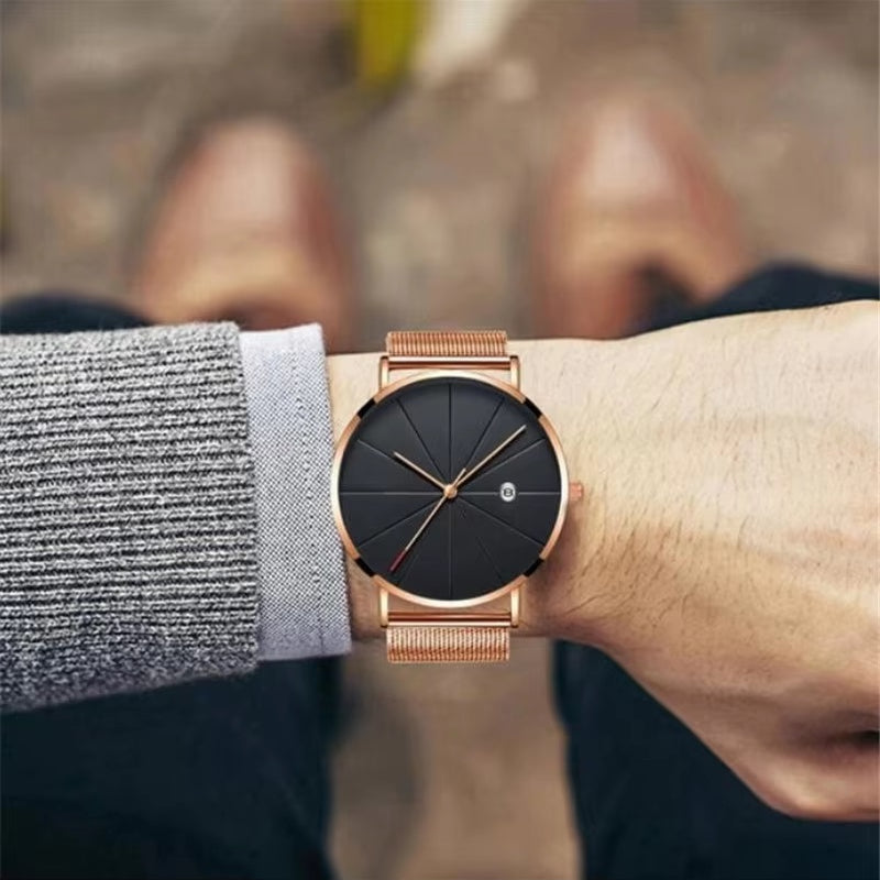 Ultra Thin Stainless Steel Mesh Belt Quartz Wristwatches