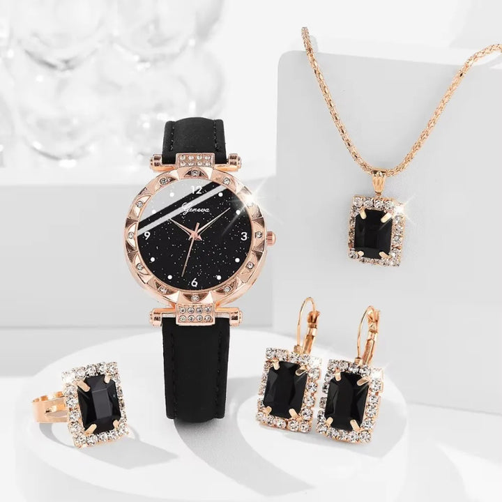 Women's Luxury Rhinestone-Decorated Quartz Watch Set