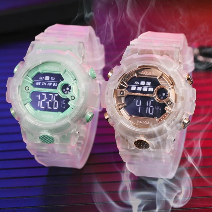 Stylish Transparent Case Digital Electronic Sports Watch for Kids