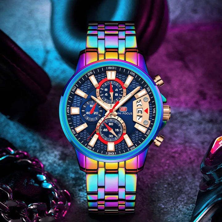 Stainless Steel Holographic Chronograph Quartz Watch for Men