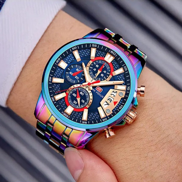 Stainless Steel Holographic Chronograph Quartz Watch for Men