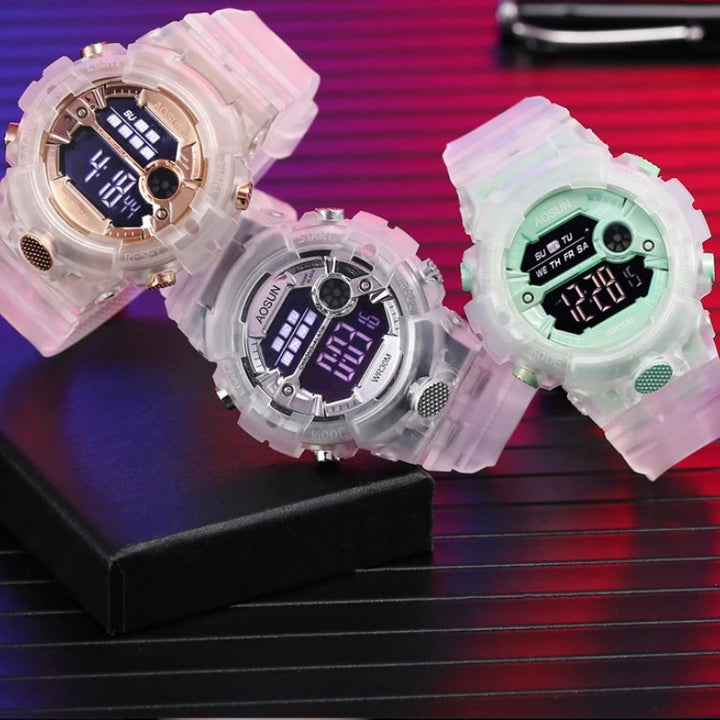 Stylish Transparent Case Digital Electronic Sports Watch for Kids