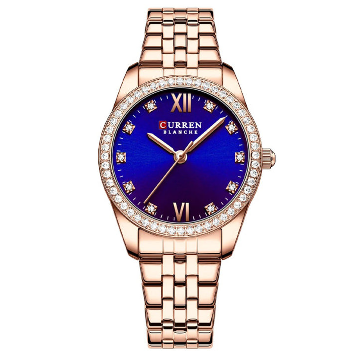 Women's Rhinestone Accented Quartz Watch with Sword-Shaped Pointer