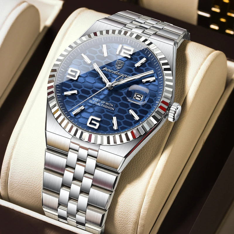 Honeycomb Textured Dial Stainless Steel Quartz Men's Watch