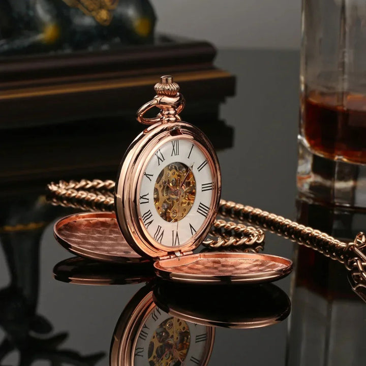 Timeless Steel Roman Numeral Mechanical Pocket Watch