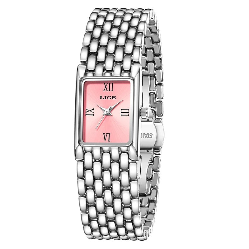 Casual Minimalist Steel Strap Square Dial Design Women's Wristwatch