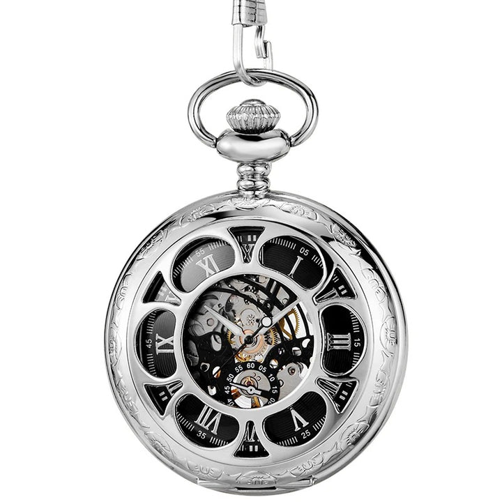 Vintage Hollow Style Roman Numerals Hand Wind Mechanical Pocket Watch