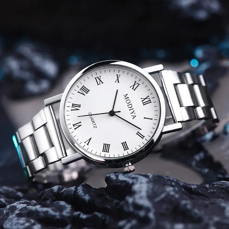 Everyday Stainless Steel Round Dial Quartz Timepiece for Men