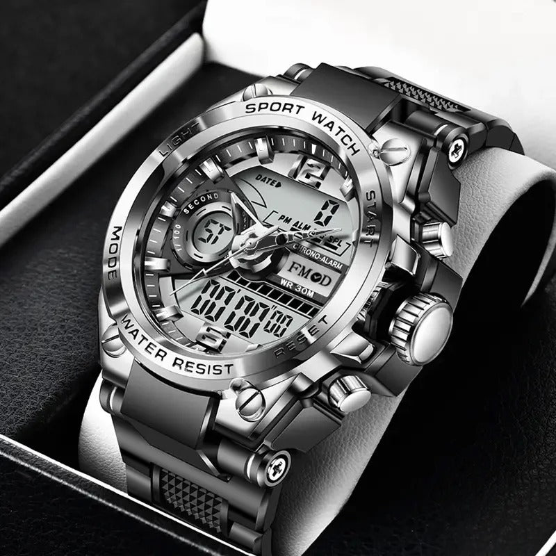 Men's Dual Time Fashion Watch with Digital and Analog Display
