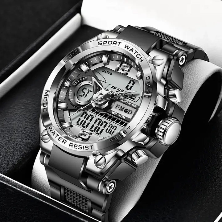Men's Dual Time Fashion Watch with Digital and Analog Display