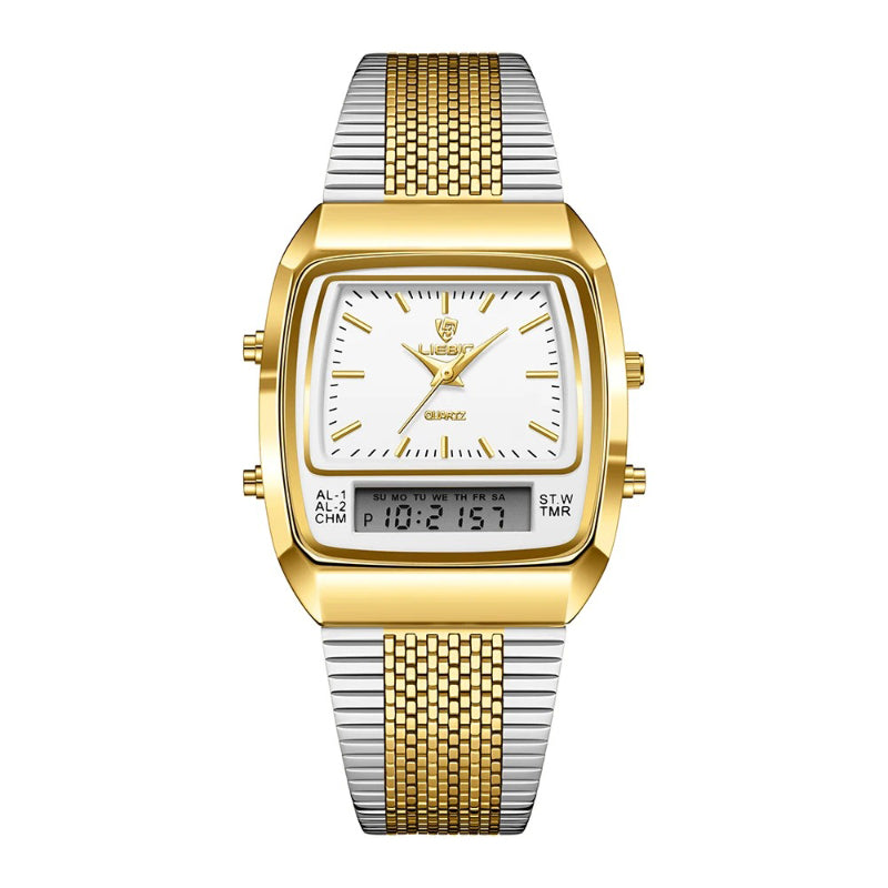 Vintage Inspired Men's Dual Time Display Stainless Steel Quartz Watch