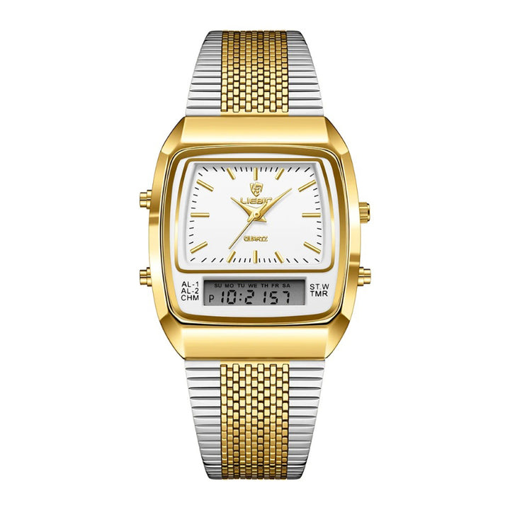 Vintage Inspired Men's Dual Time Display Stainless Steel Quartz Watch