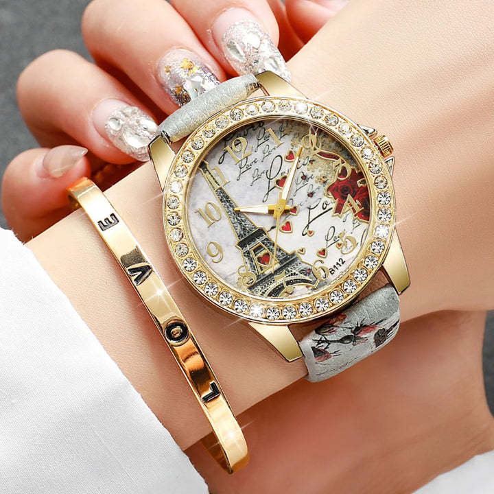 Fashionable Women's Watches with Eiffel Tower and Love-themed Motifs