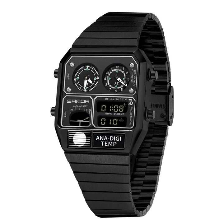Retro Men's Digital Analog Watch with Triple Time Display