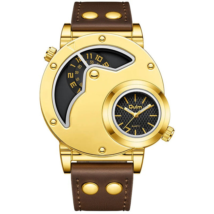 Steampunk-inspired Sun and Moon Dial Watch with PU Leather Rivet Strap