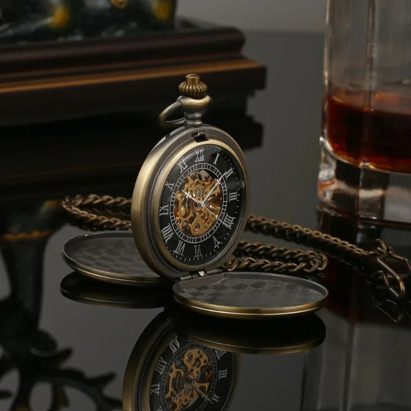 Timeless Steel Roman Numeral Mechanical Pocket Watch