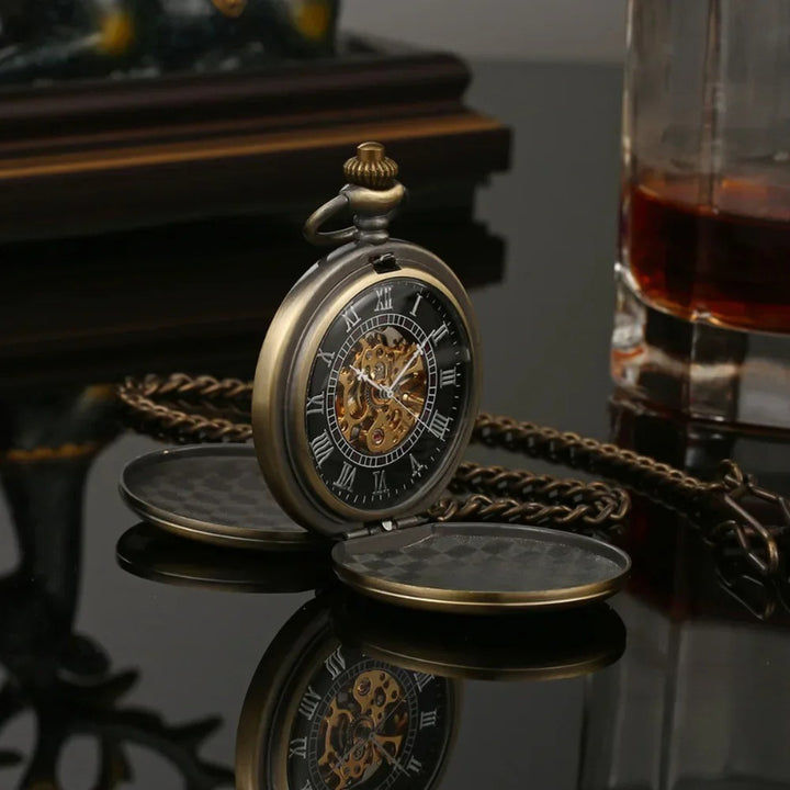 Timeless Steel Roman Numeral Mechanical Pocket Watch
