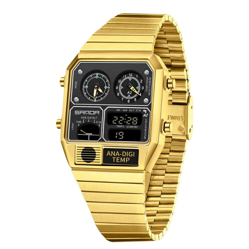 Retro Men's Digital Analog Watch with Triple Time Display