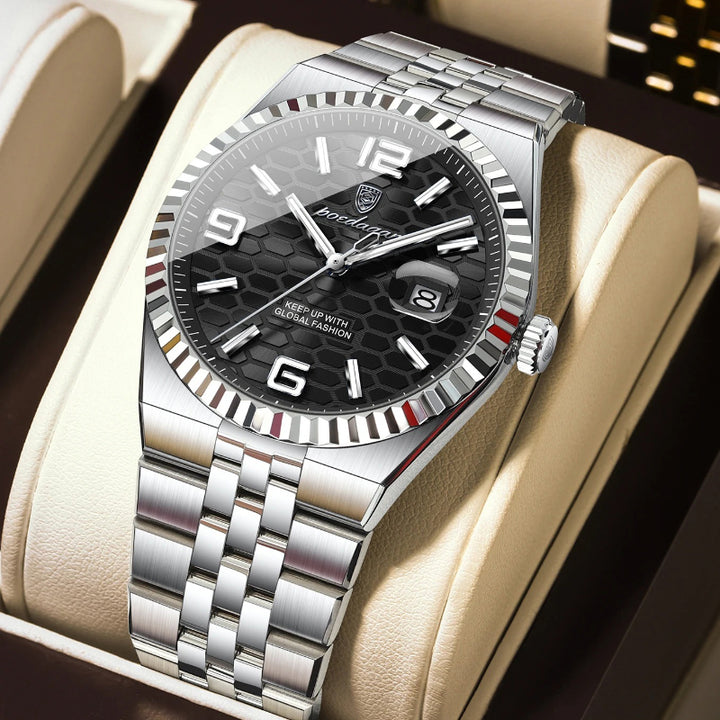 Honeycomb Textured Dial Stainless Steel Quartz Men's Watch