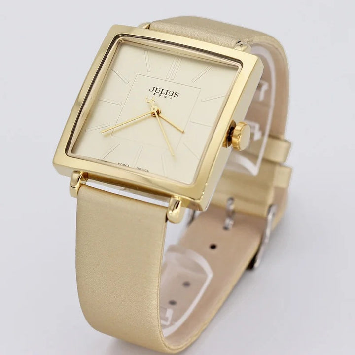 Women's Casual Square Case Leather Strap Quartz Wristwatch