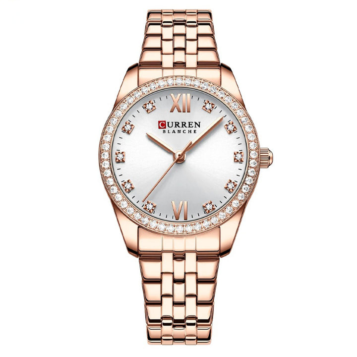 Women's Rhinestone Accented Quartz Watch with Sword-Shaped Pointer