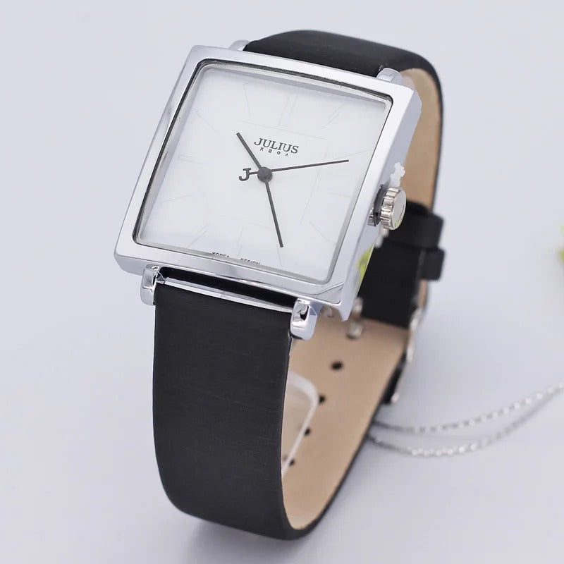 Women's Casual Square Case Leather Strap Quartz Wristwatch