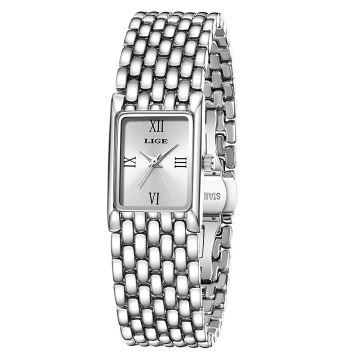 Casual Minimalist Steel Strap Square Dial Design Women's Wristwatch