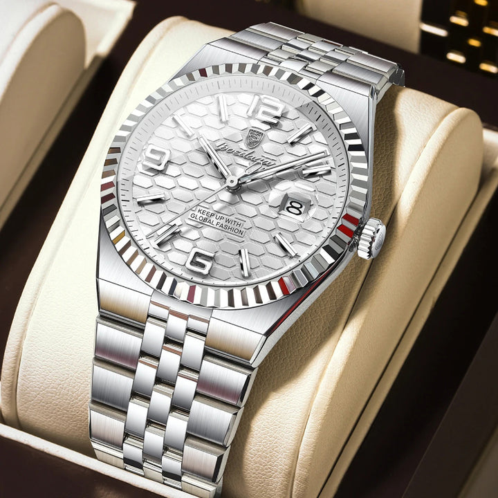 Honeycomb Textured Dial Stainless Steel Quartz Men's Watch