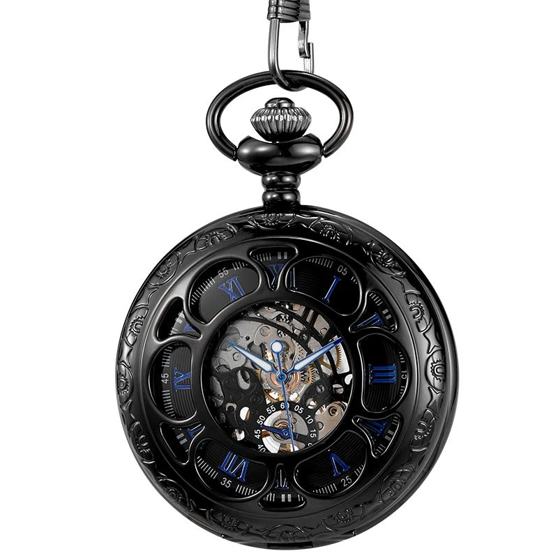 Vintage Hollow Style Roman Numerals Hand Wind Mechanical Pocket Watch