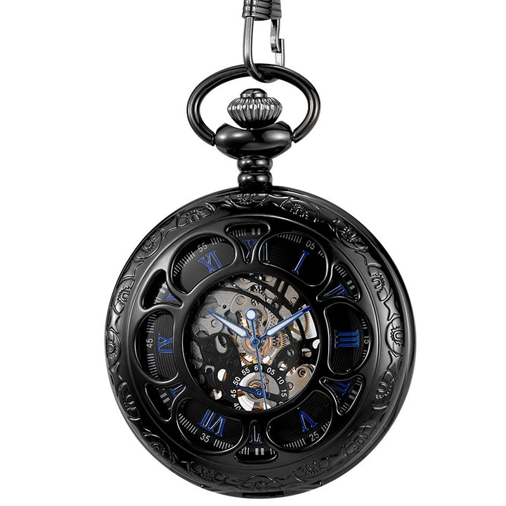 Vintage Hollow Style Roman Numerals Hand Wind Mechanical Pocket Watch