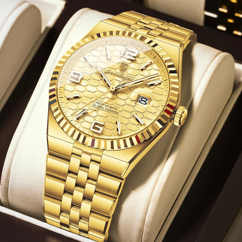Honeycomb Textured Dial Stainless Steel Quartz Men's Watch