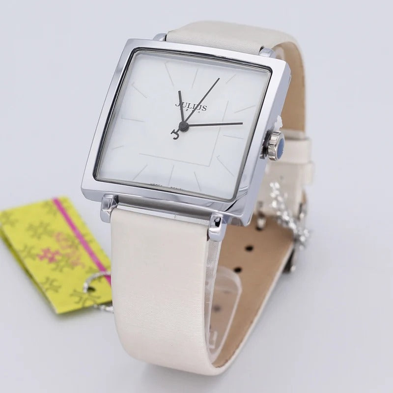 Women's Casual Square Case Leather Strap Quartz Wristwatch