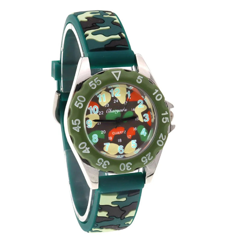 Adventure-Ready Camouflage Silicone Strap Quartz Watch for Kids