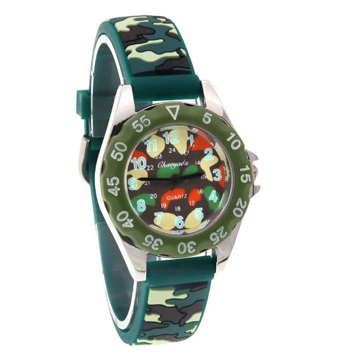Adventure-Ready Camouflage Silicone Strap Quartz Watch for Kids