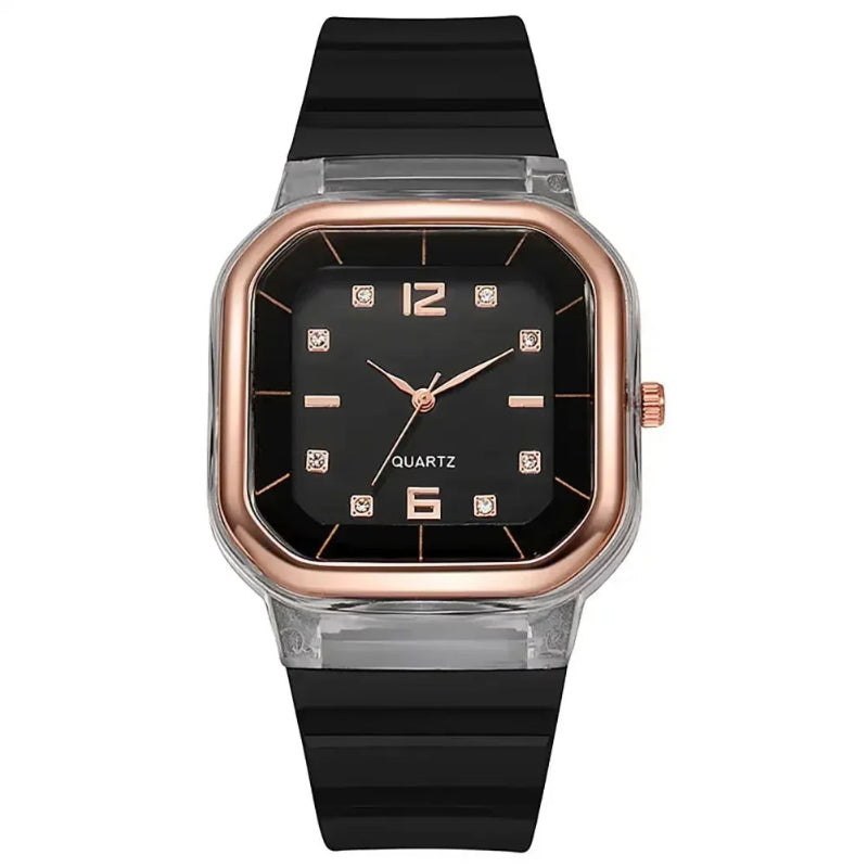 Vibrant Multi-Color Silicone Square Watch with Rhinestone Dial