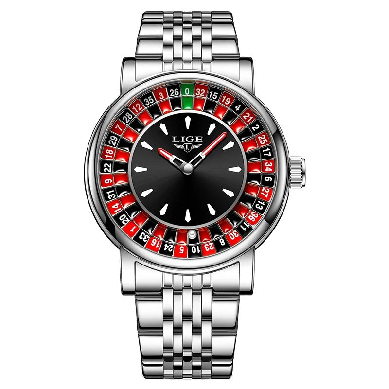 Luxurious Style Roulette-Inspired Dial Design Quartz Watch for Men
