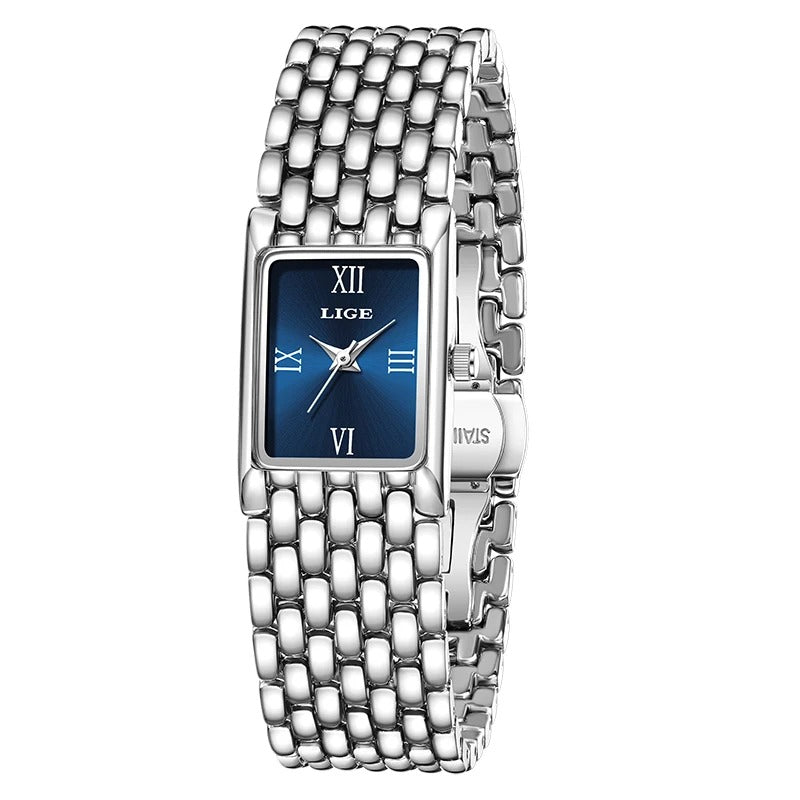 Casual Minimalist Steel Strap Square Dial Design Women's Wristwatch