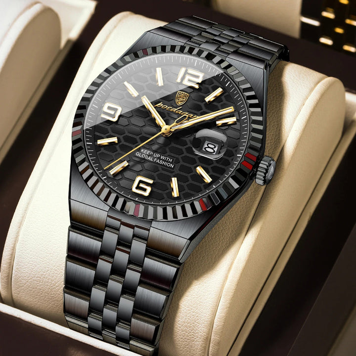 Honeycomb Textured Dial Stainless Steel Quartz Men's Watch