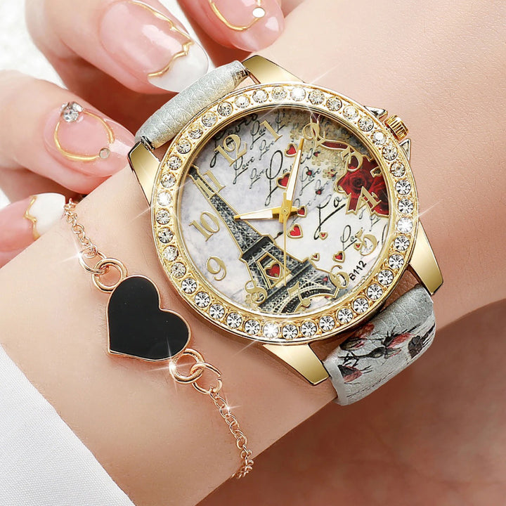 Fashionable Women's Watches with Eiffel Tower and Love-themed Motifs