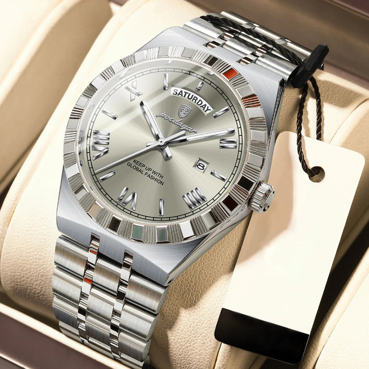 Business Elite Roman Numeral Stainless Steel Quartz Watch for Men