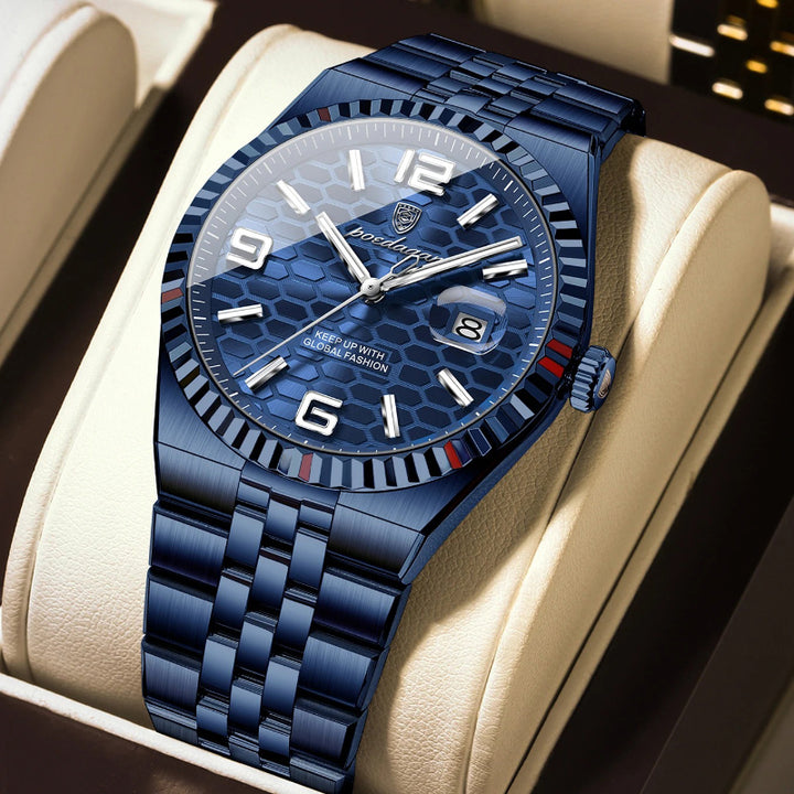 Honeycomb Textured Dial Stainless Steel Quartz Men's Watch