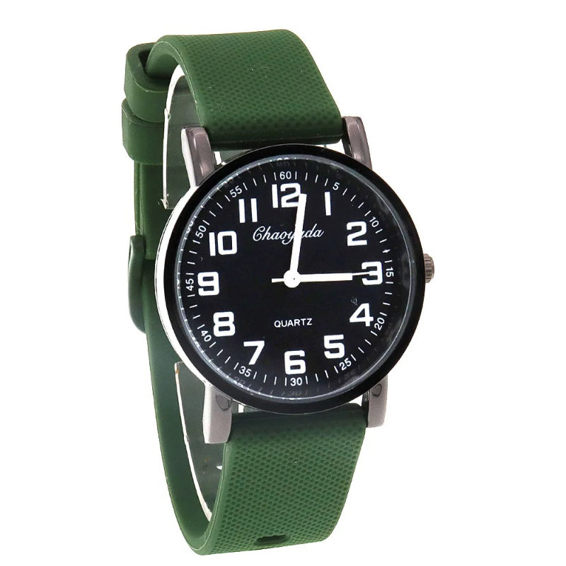 Sporty Round Case Silicone Band Quartz Watch for Kids