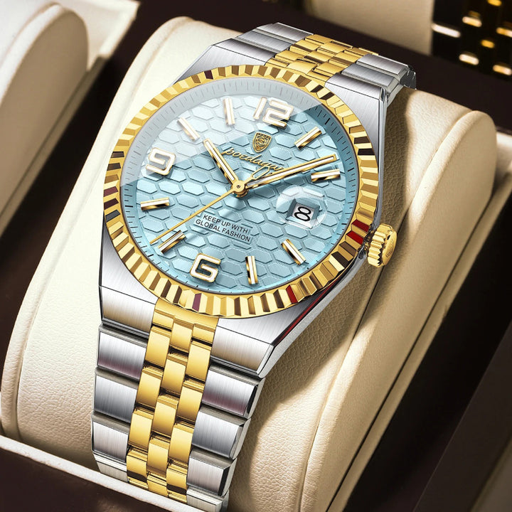 Honeycomb Textured Dial Stainless Steel Quartz Men's Watch